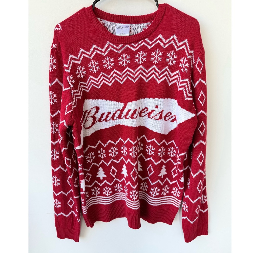 Budweiser Knitted Red and White Christmas Sweater size large